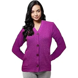 Women?s Full-Sleeve Knitted Button-Down Cardigan(Purple SWEATER56-M_PT)-picture-38