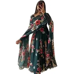 Women's Georgette Anarkali Gown with Dupatta Set | Festive | Traditional | Wedding RAVIKA-picture-43
