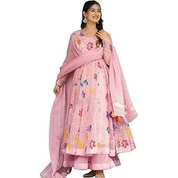 Women’s Georgette Designer Gown with Dupatta & Sharara – Heavy Embroidery, Sequins & Multicolor Floral Work, Festive-picture-33