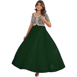 Women’s Georgette Embroidered Full-Length Gown with Stylish Round Neck & Half Sleeves | Inner Crepe Lining-picture-52