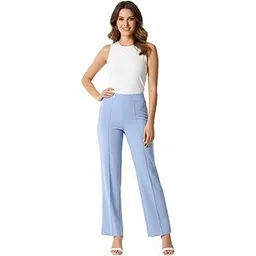 Women's High-Waisted Formal Pants | Retro-Chic Classic Fit Flared Trousers | Trendy Wide Leg Style for Casual, Party & Office-picture-24