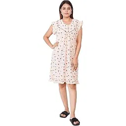 Women's Hosiery Cotton Short Midi Nighty Maxi Nightdress| Size-Large, U Shaped Neck (Article-SH-001B) Cream-picture-25