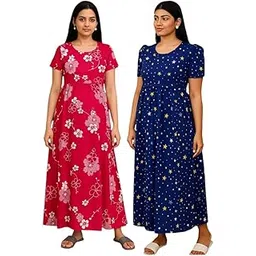 Women's Maternity Feeding Maxi zipless,Kaftan Nighty,zipless Women's Nightdress,Nursing Maxi Dress,Nighty,Feeding Gown,Maternity Dress, Combo Pack of 2 PCS, image 1