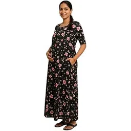 Women's Maternity Feeding Maxi zipless,Lounge wear, zipless Women's Nightdress,Nursing Maxi Dress,shortPuff Sleeves Nighty,Feeding Gown, Kaftan Feeding Nighty-picture-18