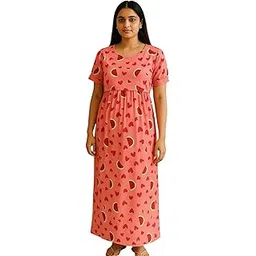 Women's Maternity Feeding Maxi zipless,Lounge wear, zipless Women's Nightdress,Nursing Maxi Dress,shortPuff Sleeves Nighty,Feeding Gown,Frock-picture-24