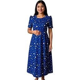 Women's Maternity Feeding Maxi zipless,Lounge wear, zipless Women's Nightdress,Nursing Maxi Dress,shortPuff Sleeves Nighty,Feeding Gown,Maternity Dress-picture-25