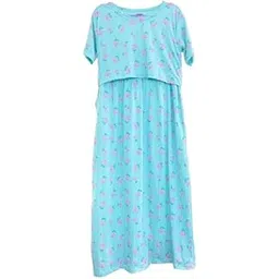 Women's Maternity Nursing Nightgown, Turquoise Blue with Floral Print, Short Sleeve Zipless Feeding Nighty for Breastfeeding-picture-41