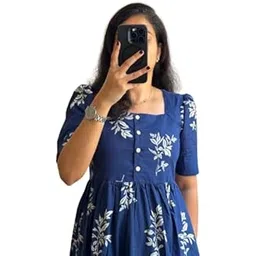 Women's Midi Dress with Abstract Print, Short Puff Sleeves, Casual Wear-picture-21