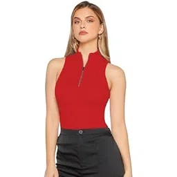 Women's Mock Neck Tank Top, Half Zip Sleeveless Blouse, Cotton Blend Workwear, Black-picture-23