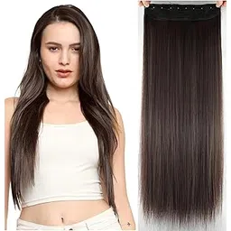 Women's Natural Brown Straight Hair Extensions in 24 inch,5 Clips Head in 1 Piece Increase Hair Length-picture-18
