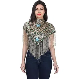 Women's Net Cape Multi Beads Full Embroidery Poncho-picture-32