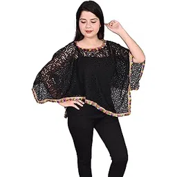 Women's Net Capes Shrugs Poncho Regular For Girls With New Stylist Multi Colour Lace Black Colour-picture-27