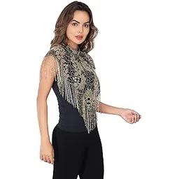 Women's Net New Hand Bead Embroidery Designer Short Cape Regular Poncho-picture-15