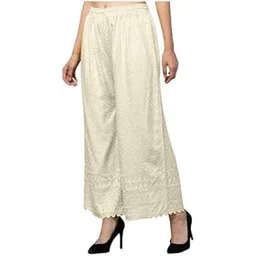 Women's Palazzo Pants Rayon Trousers Chikankari Embroidered Lace Trim Wide Leg Straight Fit Flared Palazzo for Girls & Women-picture-56
