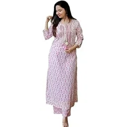 Women's Pink & White Printed Round Neck Regular Kurta and Palazzo Set-picture-12