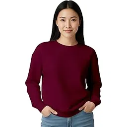 Womens Plain Sweatshirt – Soft Cotton Blend Fleece Pullover with Ribbed Cuffs & Hem | Warm, Comfortable Winter Wear for Daily Use, College, Travel & Casual Outings-image-36