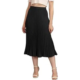 Womens Pleated Midi Solid polycrepe Skirt | High Waist Swing Pleated | Casual Elastic A-line Long Fit | Stylish and Comfortable Women Clothing OAA-picture-23