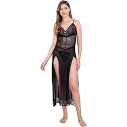 Women's Polyester Spandex Plain/Solid Above Knee Babydoll and Matching G-String Panties (Bee_BBDeg18_Blk_BZ)-picture-11