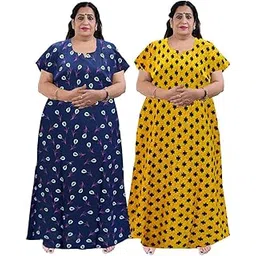 Women's Printed Cotton Floral Jumbo Maxi Nighty Round Neck Full Length Nightwear Night Gown Nightdress Plus Size Combo Pack of 2-picture-11