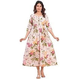 Women's Pure Cotton All Over Printed Kurti for Maternity and Feeding Use | Stylish Ethnic Wear for Women | Comfortable Fit & Flare Long Dress-picture-18