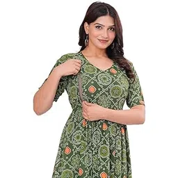 Women's Pure Cotton All Over Printed Maternity Feeding Kurti | Floral Print Maternity Gown-picture-42