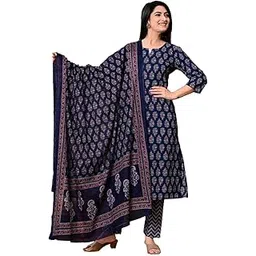 Women’s Pure Cotton Floral Printed Kurta with Pant & Dupatta Set | Elegant 3-Piece Ethnic Outfit | Breathable Daily & Festive Suit Set for Women-picture-49