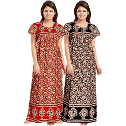Women's Pure Cotton Nightwear Casual Nighty (RED Black KALAM-56 XL)-picture-31
