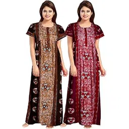 Women's Pure Cotton Nightwear Casual Nighty (RED Brown BATIK-45 XXL)-picture-54