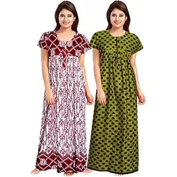Women's Pure Cotton Nightwear Casual Nighty (RED CHEEKU Green B/F-132 XL)-picture-15