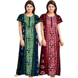 Women's Pure Cotton Nightwear Casual Nighty (RED Green BATIK-50 XXL)-picture-37
