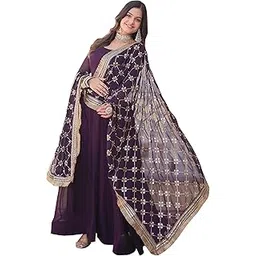 Women’s Purple Georgette Anarkali Gown with Bottom & Dupatta Set | Outfit-picture-41