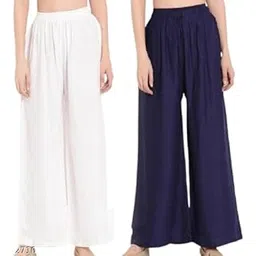 Women's Rayon Comfortable Palazzo White Blue Pack of 2-picture-51