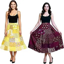 Women's Rayon Fabric Printed Flared Design Casual Free Size Combo of Long Skirt with Elastic Waistband Pack of 2-picture-55