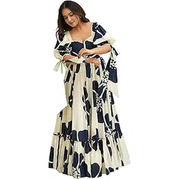 Women's Rayon Floral Printed Indo-Western Ethnic Long One Piece || Half Sleeve Sweerth Neck Fit & Flare Flared Hem Design || A-Line Maxi Casual Wear-picture-23