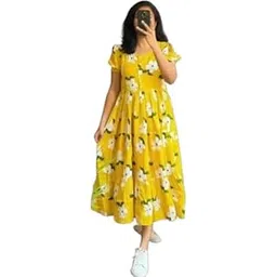 Women's Rayon Floral Printed Western Dress – Casual Midi Dress-picture-17