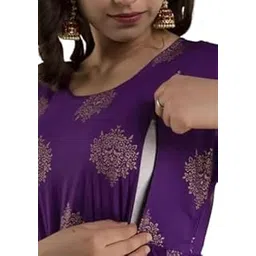 Women's Rayon Printed Anarkali Maternity Kurti with Dual Side Zippers for Easy Feeding, Nursing Gown-picture-34