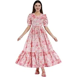 Womens Rayon Short Sleeve Printed Long Anarkali Maternity Dress with Side Zipper-picture-40