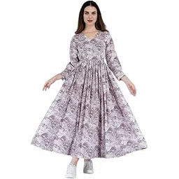 Womens Rayon Short Sleeve Printed Long Anarkali Maternity Dress with Side Zipper-picture-11