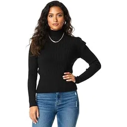 Women's Ribbed Knit Turtleneck Sweater, Black Woolen Full Sleeve Winter Top, High Neck Pullover-picture-41