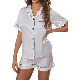 Women's Satin Plain/Solid Relaxed Night Suit Set of Top & Shorts Pajama Set Button-Down Silk Pajamas Floral Sleepwear Bridal Pjs Lounge Pj Sets-picture-38