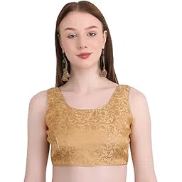 Women's Sleeveless Brocade Readymade Stitched Saree Blouse-picture-50