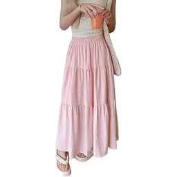 Women’s Solid Baby Pink Crepe Flared Long Skirt – Comfortable & Stylish-picture-10