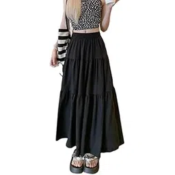 Women’s Solid Black Crepe Flared Long Skirt – Comfortable & Stylish-picture-31