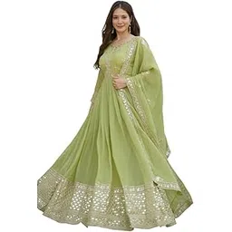 Women's Solid Embroidery Codding & Sequins Work Silk Gown with Dupatta Wear and Dupatta Set Long Dress, Latest Long Anarkali Gown Set for Women-picture-29
