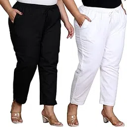 Women's Solid Pure Cotton Plus Size Combo Trouser/Pant-Pack of 2-picture-14