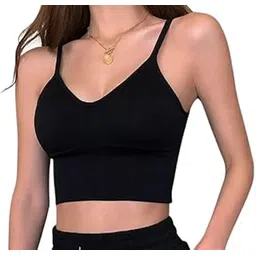 Women's Sports Bra Longline Cami Tank Tops Bra for Women Round Neck Wireless Seamless Sport Bra Free Size (28 Till 32) Black-picture-36
