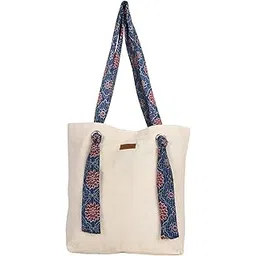 Womens Ssrini Canvas Beige Blue Ssrini's Retro Tote Bag 100% Pure Cotton Bag-picture-48
