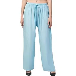 Women's Stylish & Comfortable Relaxed Fit Flared Viscose Rayon Palazzo Trousers Sky Blue-picture-49
