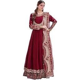 Women's Stylish Floral Printed Faux Georgette Anarkali Dress Gowns, Kurta with Dupatta Set Anarkali Floral Embroidery Work with Fancy Lace Gown with Dupatta-picture-31