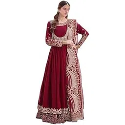 Women's Stylish Floral Printed Faux Georgette Anarkali Dress Gowns, Kurta with Dupatta Set Anarkali Floral Embroidery Work with Fancy Lace Gown with Dupatta-picture-32